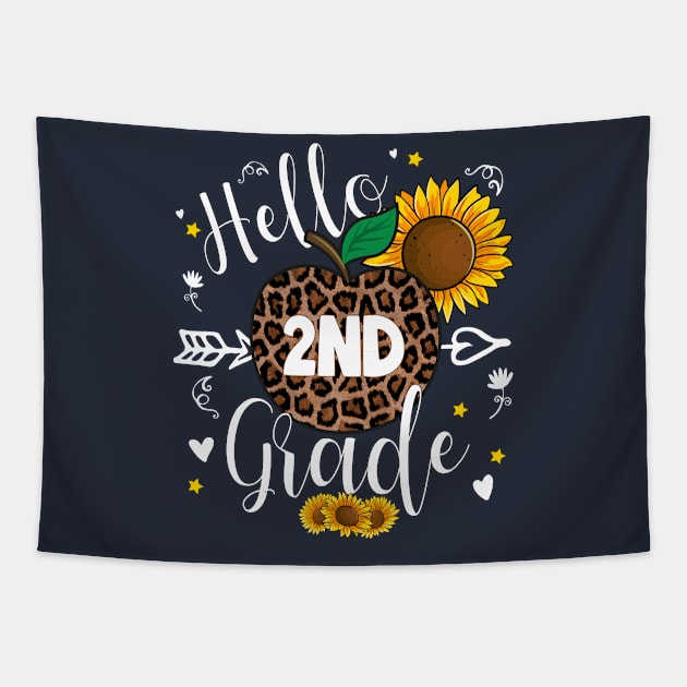 2nd Grade Back To School Leopard Print Sunflower Teacher Apple Tapestry by LisaLiza