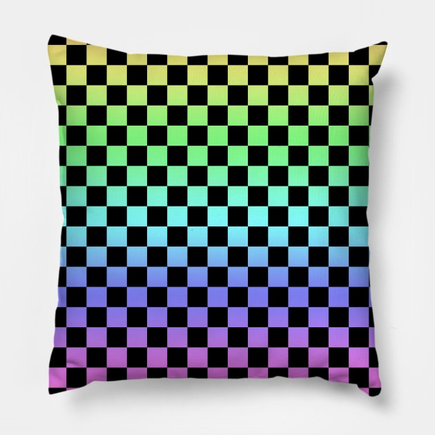 Black Checkered Rainbow Ombre Pattern Pillow by saradaboru