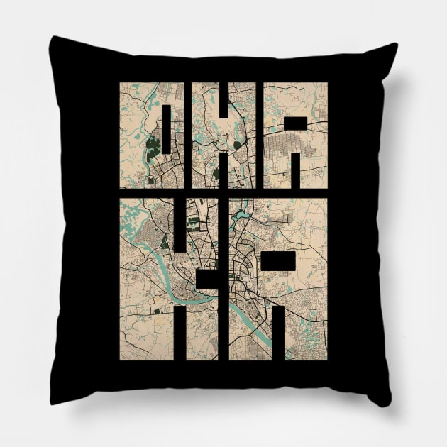 Dhaka, China City Map Typography - Vintage Pillow by deMAP Studio