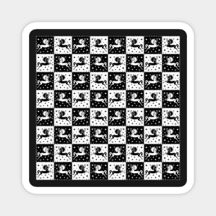 Vintage Retro Pretty Star Unicorn Checkerboard Fantasy Black and White Pattern Magnet