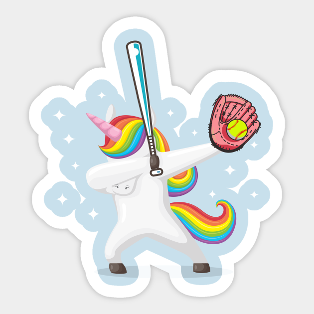 Discover Softball Unicorn Dabbing | Pitch | Batter | Magical | Gift - Dabbing Unicorn Softball - Sticker