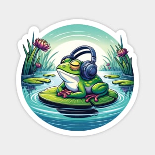 Chill Vibes Frog - Zen Music Lover Amphibian Illustration Magnet