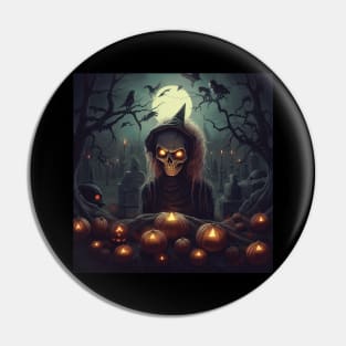 scary witch with pumpkins Pin