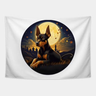 doberman dog under the moon Tapestry