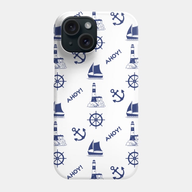 Sailing Illustrative Pattern Navy Blue Phone Case by NataliePaskell