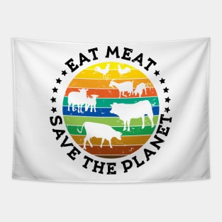 EAT MEAT SAVE THE PLANET Vintage Retro Original Design Tapestry