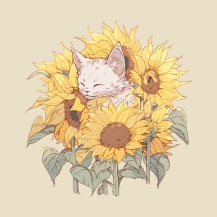 Kitten cat asleep in sunflowers ...awww! T-Shirt