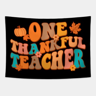 One Thankful Teacher Retro Groovy Fall Teacher Tapestry