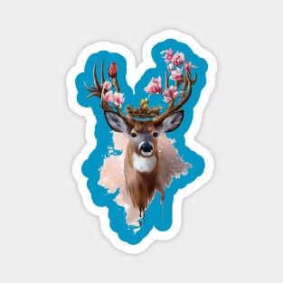 Deer with bird and flowers Magnet