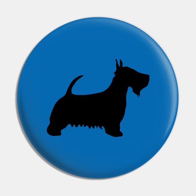 Scottish Terrier Dog Silhouette - Black on Scottish Saltire Blue Background Pin by MacPean