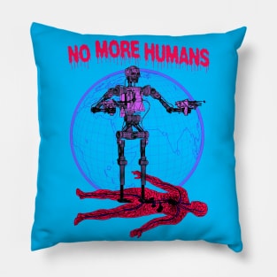 No More Humans Retro Sci Fi Robot Alien Futurism Cartoon Pillow