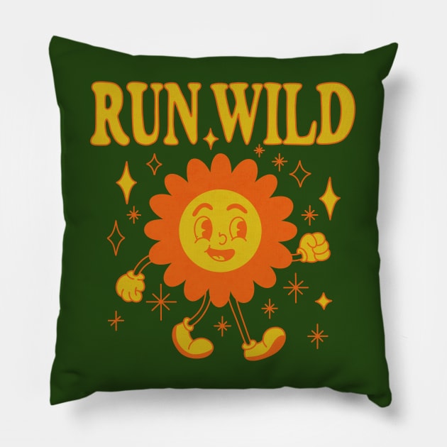 Run Wild Retro Flower Adorable Cartoon Pillow by Trippycollage