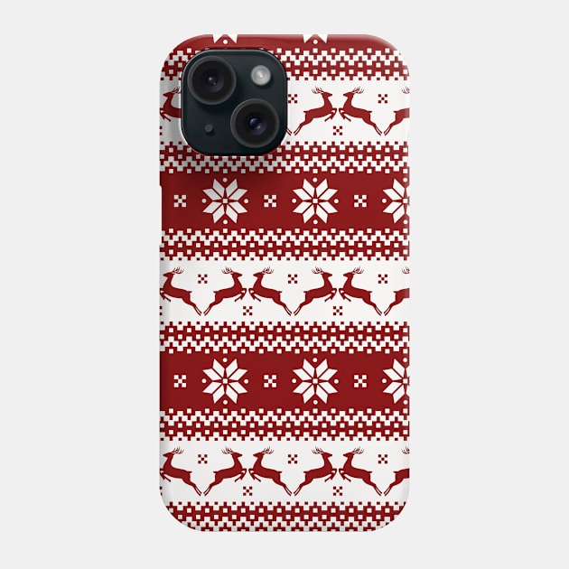 Dark Christmas Candy Apple Red Nordic Reindeer Stripe Phone Case by podartist