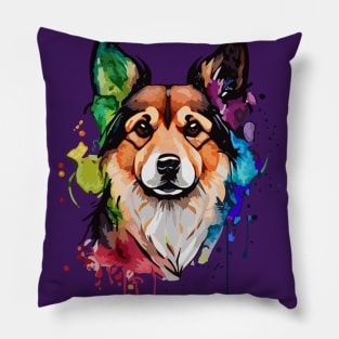 Colorful Dog Digital Watercolor Portrait Pillow