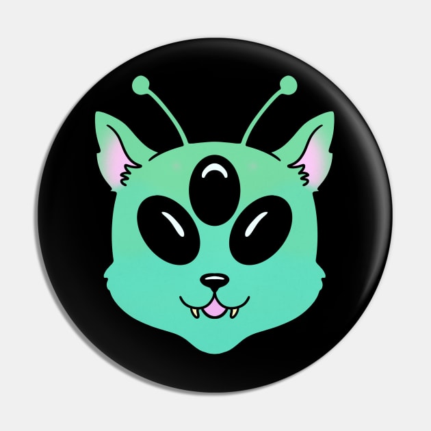 Alien Cat Green Cute Kawaii Animal Pin by Trippycollage