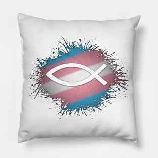 Paint Splatter Transgender Pride Flag Fish Symbol Pillow