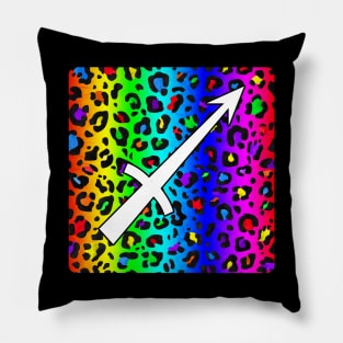 Sagittarius Zodiac Horoscope Rainbow Leopard Print Square Monogram Pillow