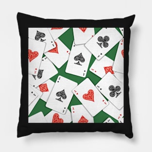 Playing Cards on Green Table Seamless Pattern Pillow