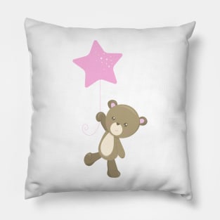 Cute Bear, Little Bear, Bear With Balloon, Star Pillow