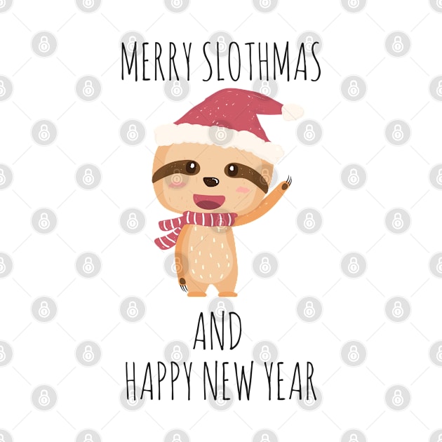 MERRY SLOTHMAS AND HAPPY NEW YEAR FUNNY SLOTH CHRISTMAS by kevenwal