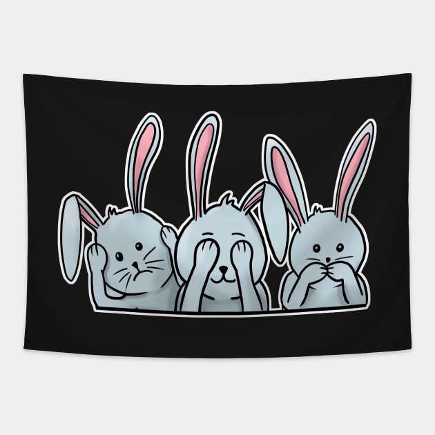 Hear See Speak no evil rabbits happy easter 2021 bunnies Tapestry by Mesyo
