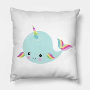 Unicorn Whale, Baby Whale, Cute Whale, Blue Whale Pillow