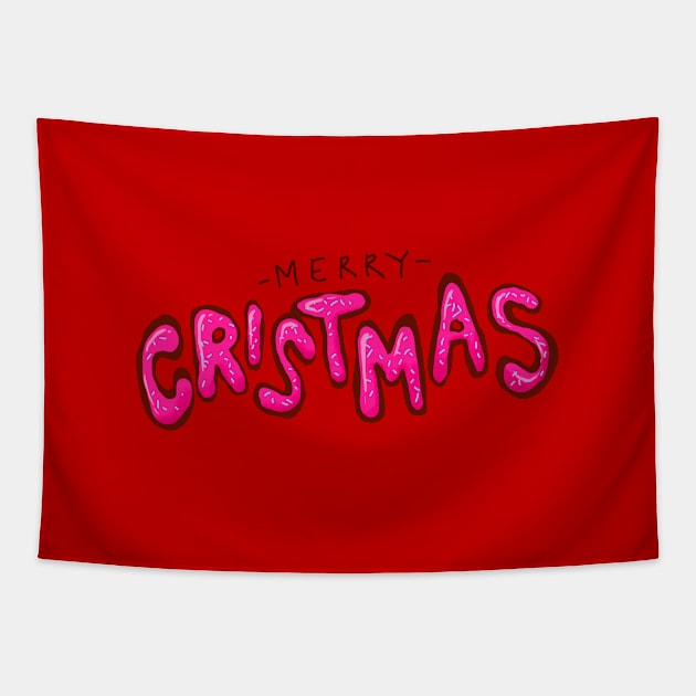 Cute Merry Christmas Cake Typography Tapestry by yogisnanda