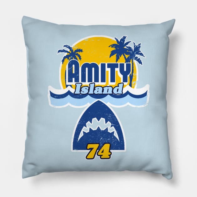 Amity Island 74 (distressed style) Pillow by NineBlack