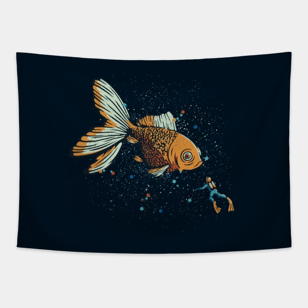 Golden Fish Scuba Diver by Tobe Fonseca Tapestry by Tobe_Fonseca