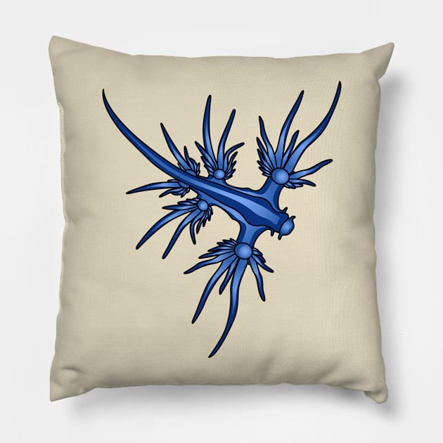 Sea slug blue dragon illustration Pillow by Cartoons of fun