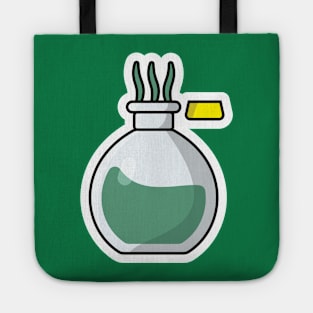 Witch Potion Bottle Sticker vector illustration. Science object icon concept. Halloween potion icon. Halloween drink sticker design. Bottle of Green Poison sticker vector design. Tote