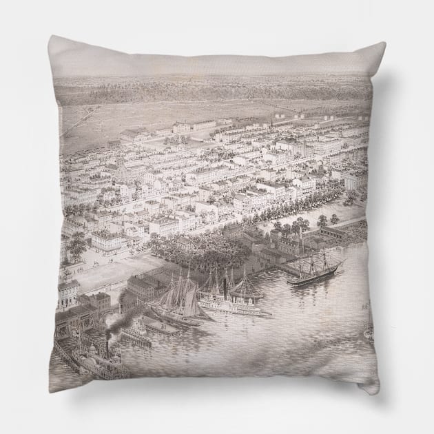 Vintage Pictorial Map of Hoboken NJ (1860) Pillow by Bravuramedia