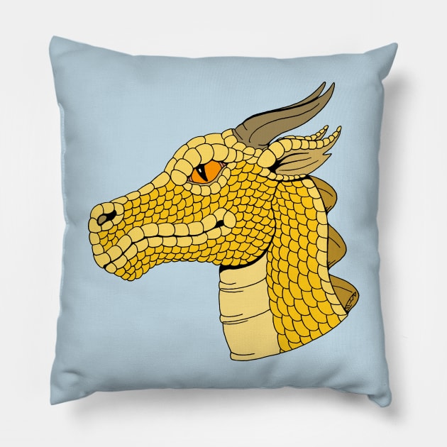 Gold Dragon Head in Profile Pillow by AzureLionProductions