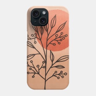 Neutral Boho Art Print, with moon and plant Phone Case