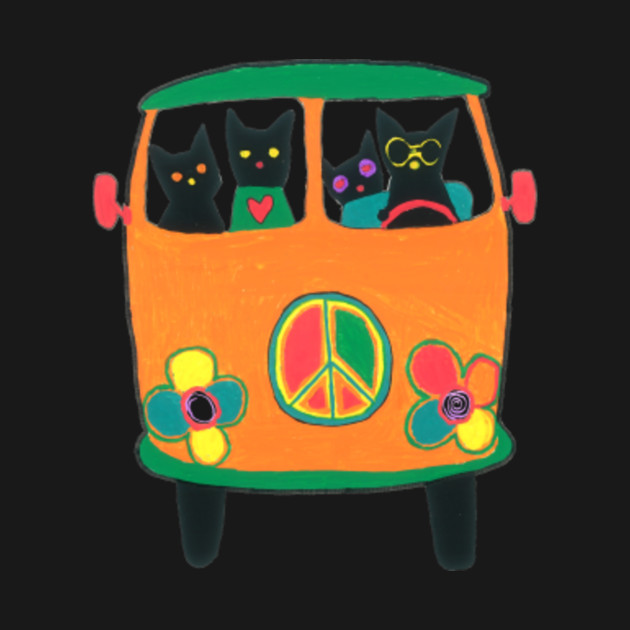 Cool Hippie Cats Illustration Hippie Car Hoodie TeePublic