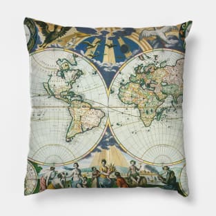 Antique Old World Double Hemisphere Map by Pieter Goos Pillow