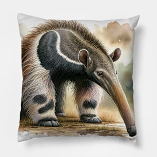 Whisper of the Wild: Enigmatic Giant Anteater Watercolor Pillow