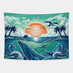 Deep Ocean Whale Tapestry