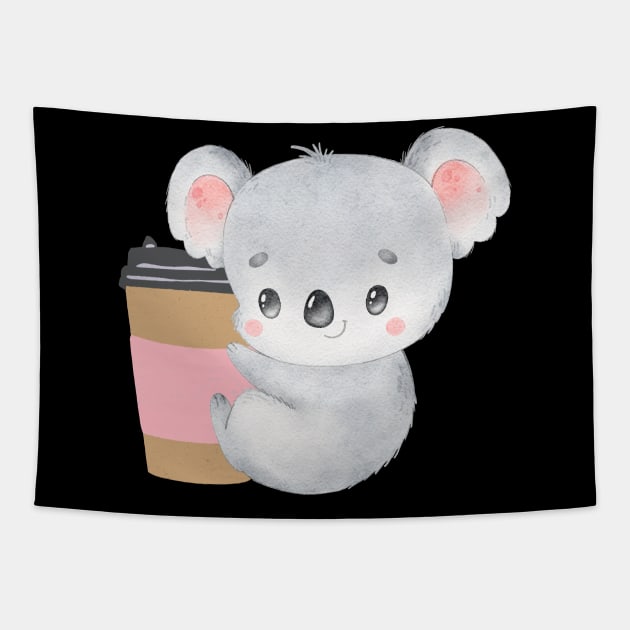 Cute Koala Drinking Coffee Koala Drinks Coffee First Sleepy cat I need coffee addict Tapestry by BoogieCreates