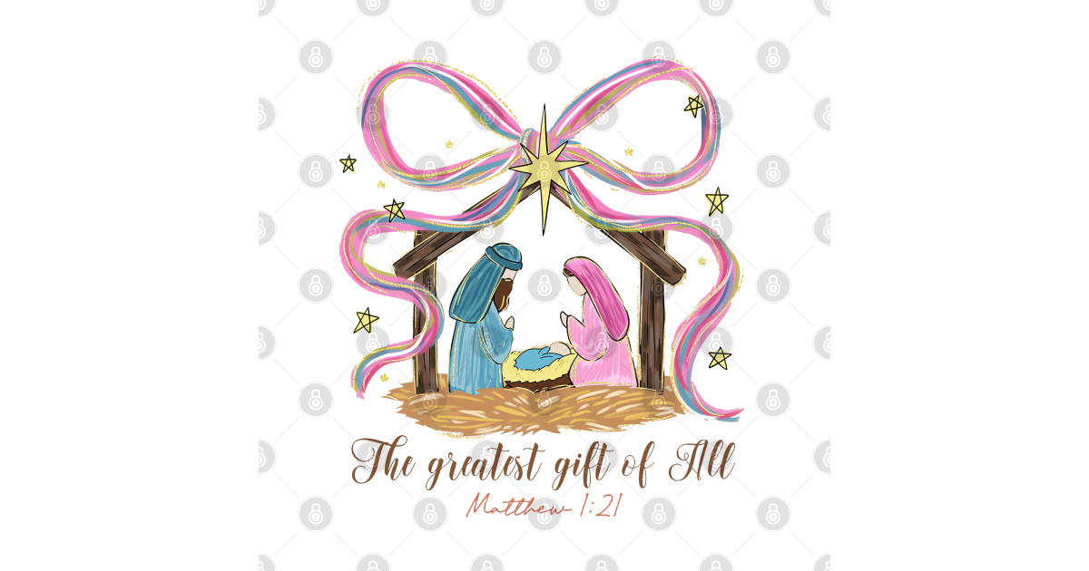 Nativity Scene with Pastel Ribbon and Star - Christian Christmas Art ...