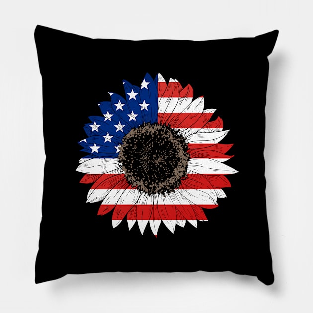 Sunflower and flag of america Pillow by My Happy-Design