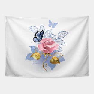 Beautiful Butterfly Pink Roses Butterfly Lover Flora Women Tapestry