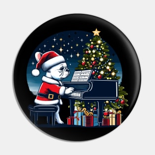 French Bulldog Playing Piano Christmas Pin