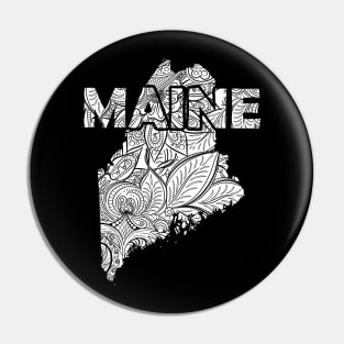 Mandala art map of Maine with text in white Pin