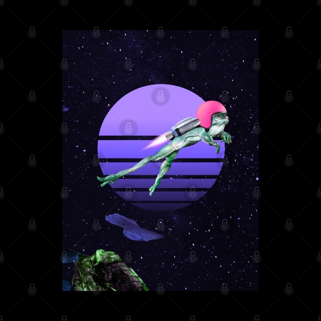 Flying Frog with a Rocket in the Space Galaxy - Vaporwave by GFXbyMillust