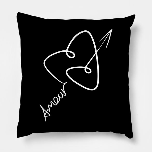 Amour. Heart-shaped curved Cupid's dart (white) Pillow by aceofspace