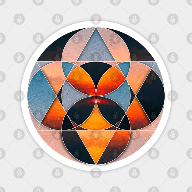 Geometric collage of sunset oil painting Magnet by DigitPaint