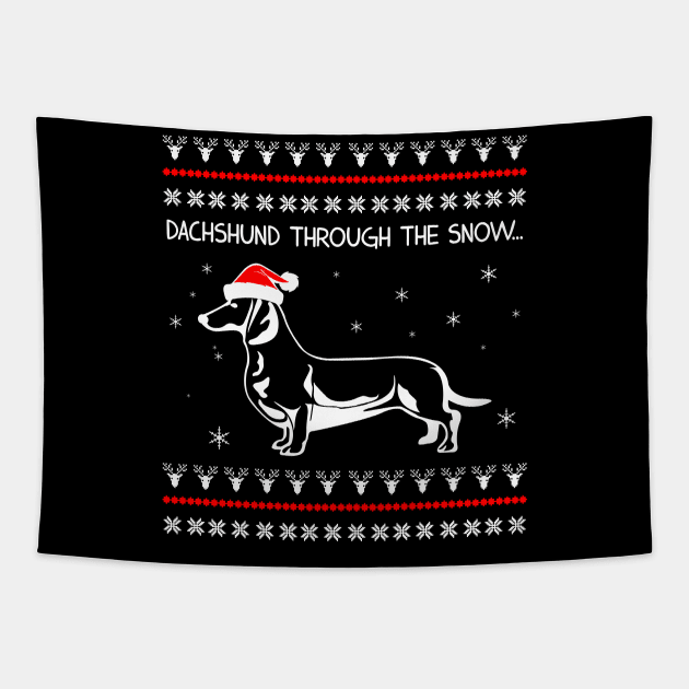 Dachshund Through The Snow Ugly Christmas Tapestry by RobertDan