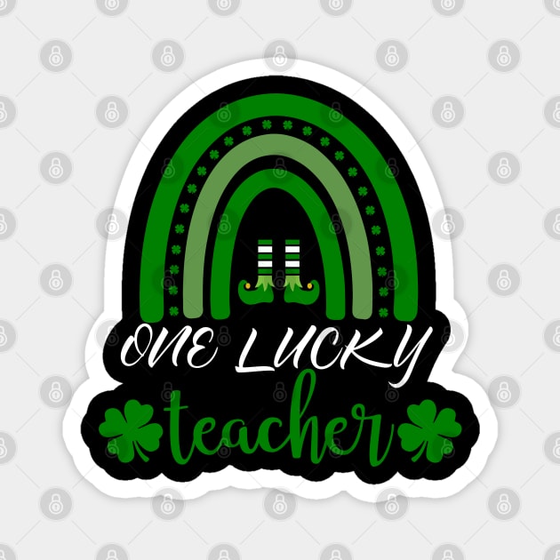 One Lucky Teacher St Patricks Day Rainbow Shamrock Magnet by YuriArt