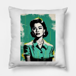 Vintage asian woman in pop-art style Pillow